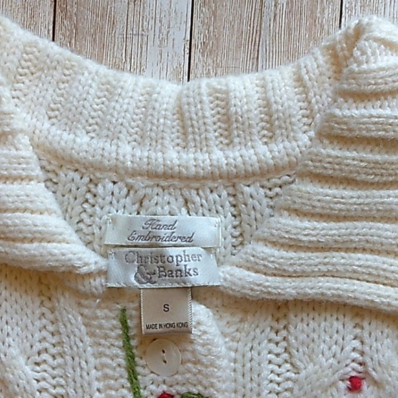 Christopher & Banks women's size small hand embroidered button up sweater (J1) - Picture 2 of 4